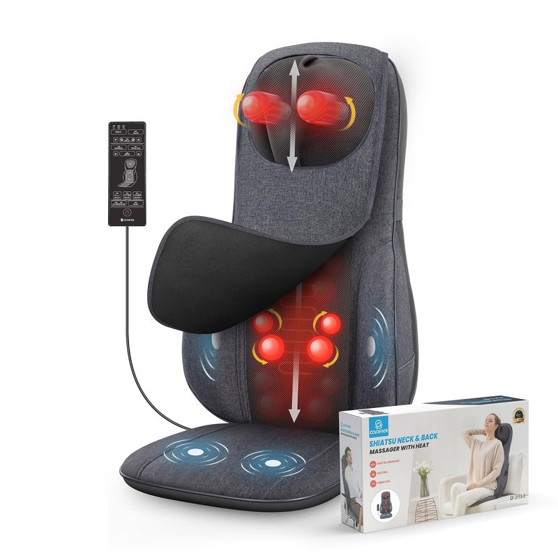 COMFIER COMFIER NeckBack Massagers with HeatShiatsu Massager Chair with Adjustable Height PillowFull Body Massage Cushion4 Rolling Nodes3 Vibration LevelsGift for MenWomenGray 