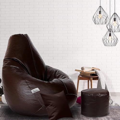 LEXAVI Brand - 4XL Bean Bags with Round Footrest Beans Filled with Free Cushion - (XXXXL - Brown) - Image 1