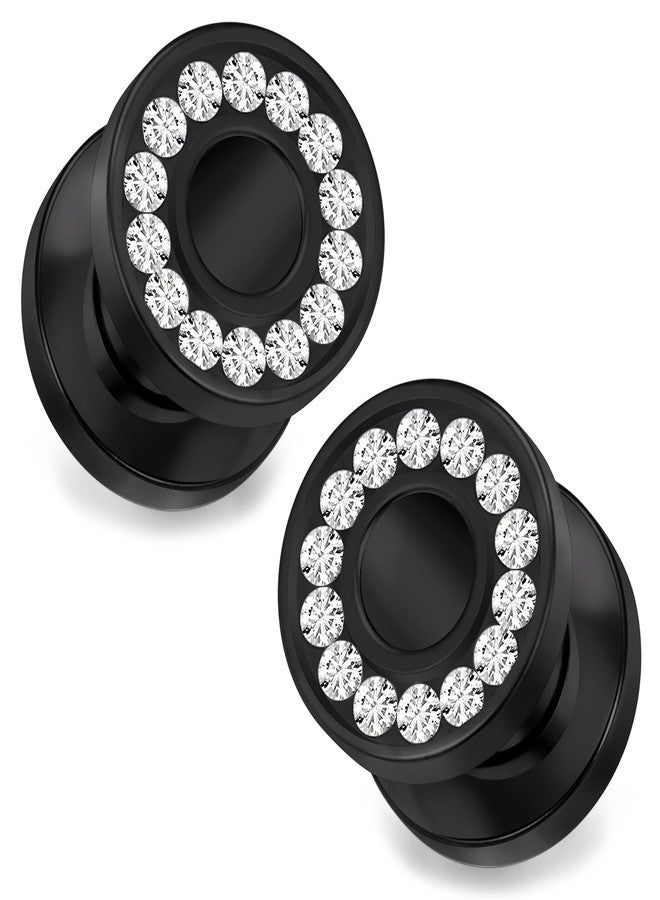 Ocptiy 4G Black Gauges Tunnels Plugs Earrings for Ears Stretching Kit 4 Gauge 316L Surgical Stainless Steel Diamond Single Flare Tunnels Plugs Hollow Gauges Size 5mm Piercing Women Men 3/16 inch - Image 1