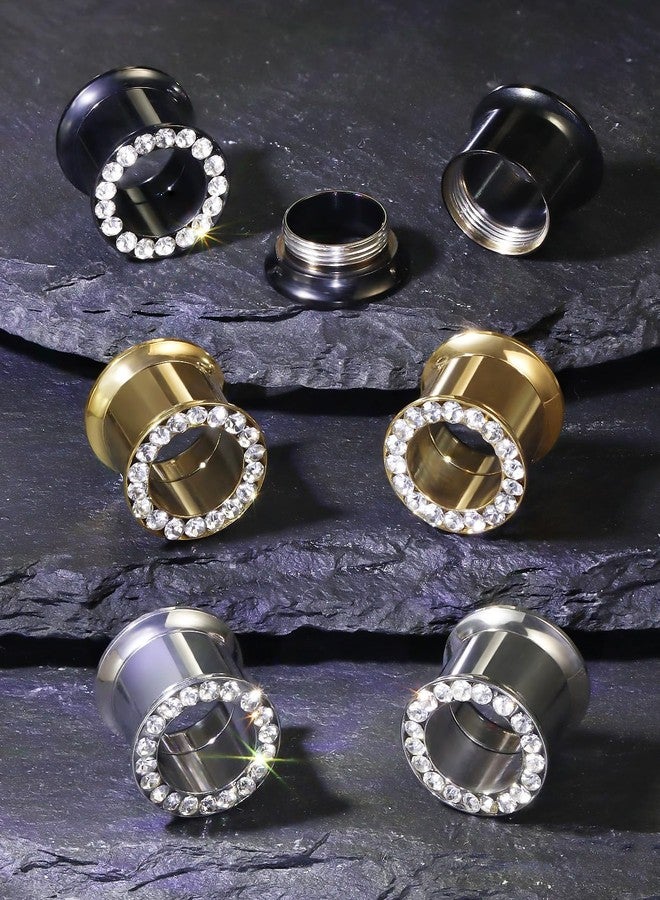 Ocptiy 4G Black Gauges Tunnels Plugs Earrings for Ears Stretching Kit 4 Gauge 316L Surgical Stainless Steel Diamond Single Flare Tunnels Plugs Hollow Gauges Size 5mm Piercing Women Men 3/16 inch - Image 3