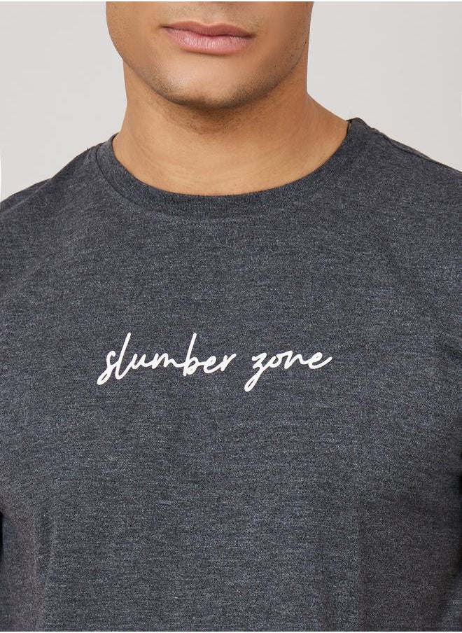 Styli Chest Print Crew Neck T-Shirt and Pyjama Set  - Image 4