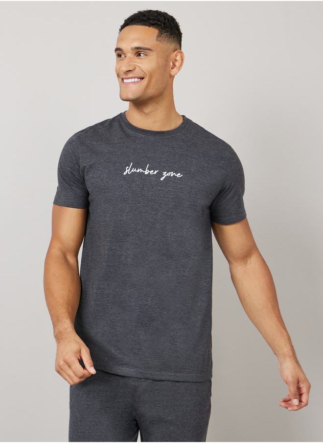 Styli Chest Print Crew Neck T-Shirt and Pyjama Set  - Image 3