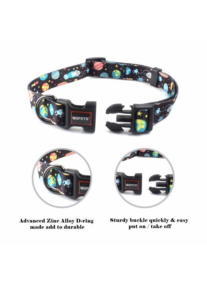 QQPETS Adjustable Soft Dog Collar: Print Flower Pink Multicolor Cute Patterns for XS Small Medium Large Pet Girl Boy Puppy Walking Running Training (S, Space) - Image 2
