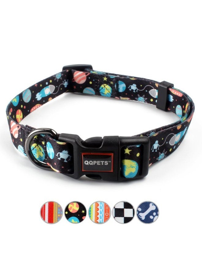 QQPETS Adjustable Soft Dog Collar: Print Flower Pink Multicolor Cute Patterns for XS Small Medium Large Pet Girl Boy Puppy Walking Running Training (S, Space) - Image 1