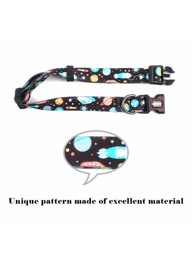 QQPETS Adjustable Soft Dog Collar: Print Flower Pink Multicolor Cute Patterns for XS Small Medium Large Pet Girl Boy Puppy Walking Running Training (S, Space) - Image 3