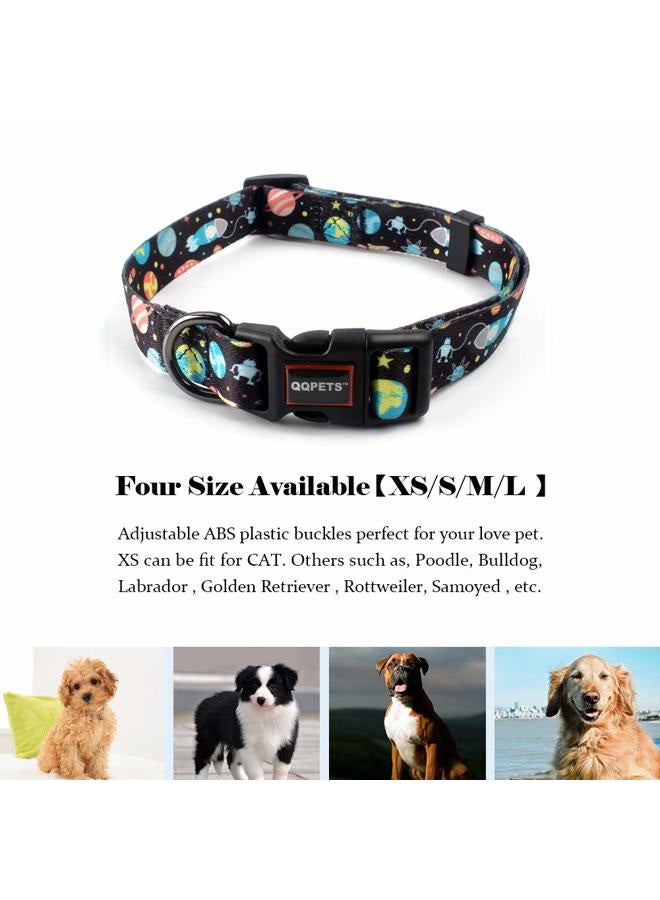 QQPETS Adjustable Soft Dog Collar: Print Flower Pink Multicolor Cute Patterns for XS Small Medium Large Pet Girl Boy Puppy Walking Running Training (S, Space) - Image 5