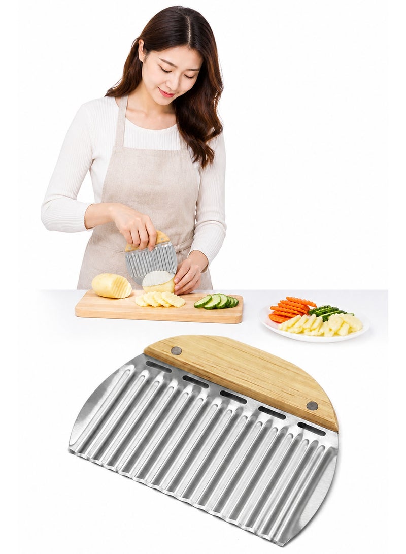Stainless Steel Crinkle Cutting Knife, Wavy Vegetable & Fruit Slicer with Wooden Handle, Potato Cutter for Waffle Fries & Garnish - Image 1