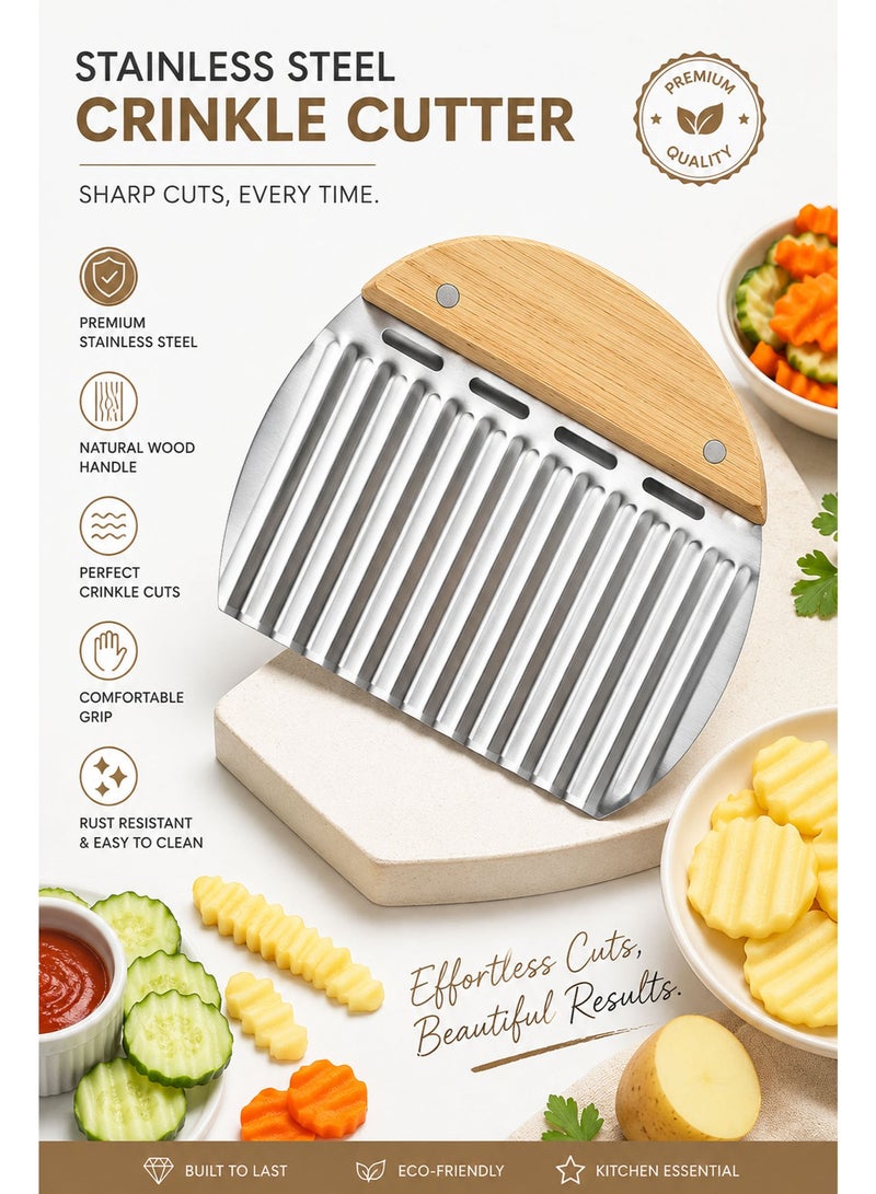 Stainless Steel Crinkle Cutting Knife, Wavy Vegetable & Fruit Slicer with Wooden Handle, Potato Cutter for Waffle Fries & Garnish - Image 5