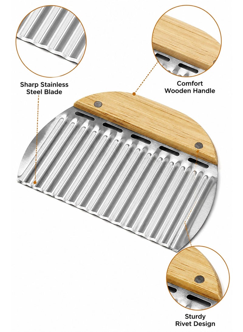 Stainless Steel Crinkle Cutting Knife, Wavy Vegetable & Fruit Slicer with Wooden Handle, Potato Cutter for Waffle Fries & Garnish - Image 3