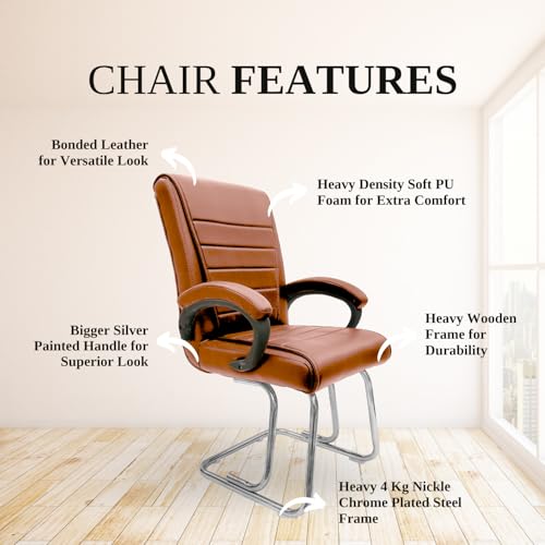 RW REST WELL Executive Office Visitor Chair | Ergonomic Relax Chair for Study, Home, Reception| Comfortable Cushioned Seat Back, Double Pipe Frame with Arm Rest Guest Seating (1, Brown, Regal) - Image 4