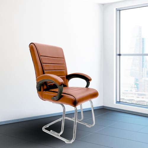 RW REST WELL Executive Office Visitor Chair | Ergonomic Relax Chair for Study, Home, Reception| Comfortable Cushioned Seat Back, Double Pipe Frame with Arm Rest Guest Seating (1, Brown, Regal) - Image 1