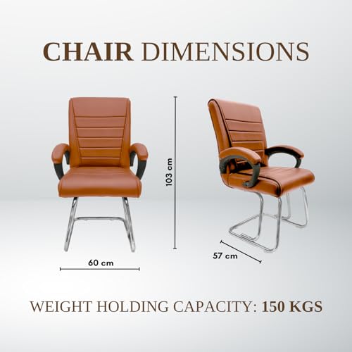 RW REST WELL Executive Office Visitor Chair | Ergonomic Relax Chair for Study, Home, Reception| Comfortable Cushioned Seat Back, Double Pipe Frame with Arm Rest Guest Seating (1, Brown, Regal) - Image 2