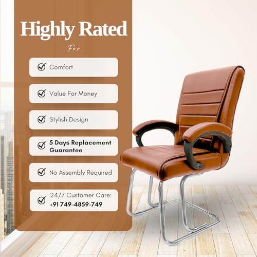 RW REST WELL Executive Office Visitor Chair | Ergonomic Relax Chair for Study, Home, Reception| Comfortable Cushioned Seat Back, Double Pipe Frame with Arm Rest Guest Seating (1, Brown, Regal) - Image 5