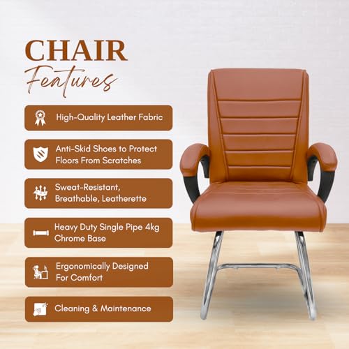 RW REST WELL Executive Office Visitor Chair | Ergonomic Relax Chair for Study, Home, Reception| Comfortable Cushioned Seat Back, Double Pipe Frame with Arm Rest Guest Seating (1, Brown, Regal) - Image 3