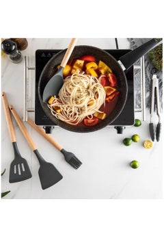 Arabest Cooking Utensils Set of 12, Silicone Kitchen Utensils with Wooden Handle, Non-stick Cookware Friendly & Heat Resistant, Includes Spatula/Ladle/Slotted Turner/Serving Spoon/Spaghetti Server  - Image 4