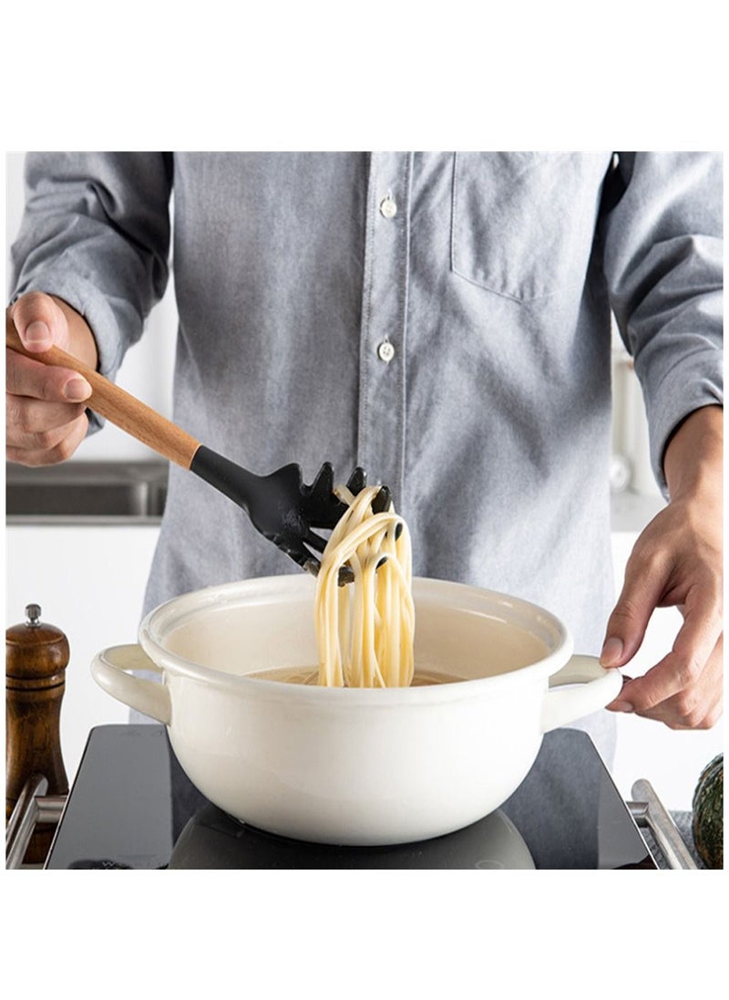 Arabest Cooking Utensils Set of 12, Silicone Kitchen Utensils with Wooden Handle, Non-stick Cookware Friendly & Heat Resistant, Includes Spatula/Ladle/Slotted Turner/Serving Spoon/Spaghetti Server  - Image 5
