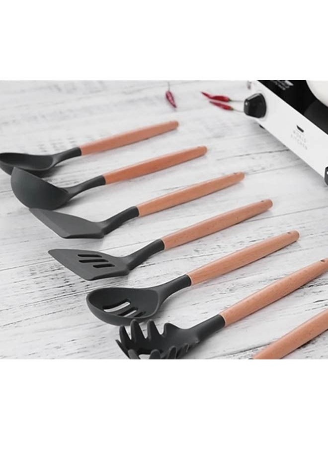 Arabest Cooking Utensils Set of 12, Silicone Kitchen Utensils with Wooden Handle, Non-stick Cookware Friendly & Heat Resistant, Includes Spatula/Ladle/Slotted Turner/Serving Spoon/Spaghetti Server  - Image 2