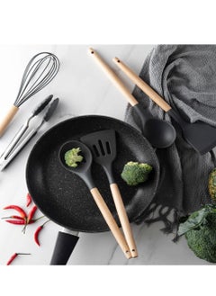 Arabest Cooking Utensils Set of 12, Silicone Kitchen Utensils with Wooden Handle, Non-stick Cookware Friendly & Heat Resistant, Includes Spatula/Ladle/Slotted Turner/Serving Spoon/Spaghetti Server  - Image 3