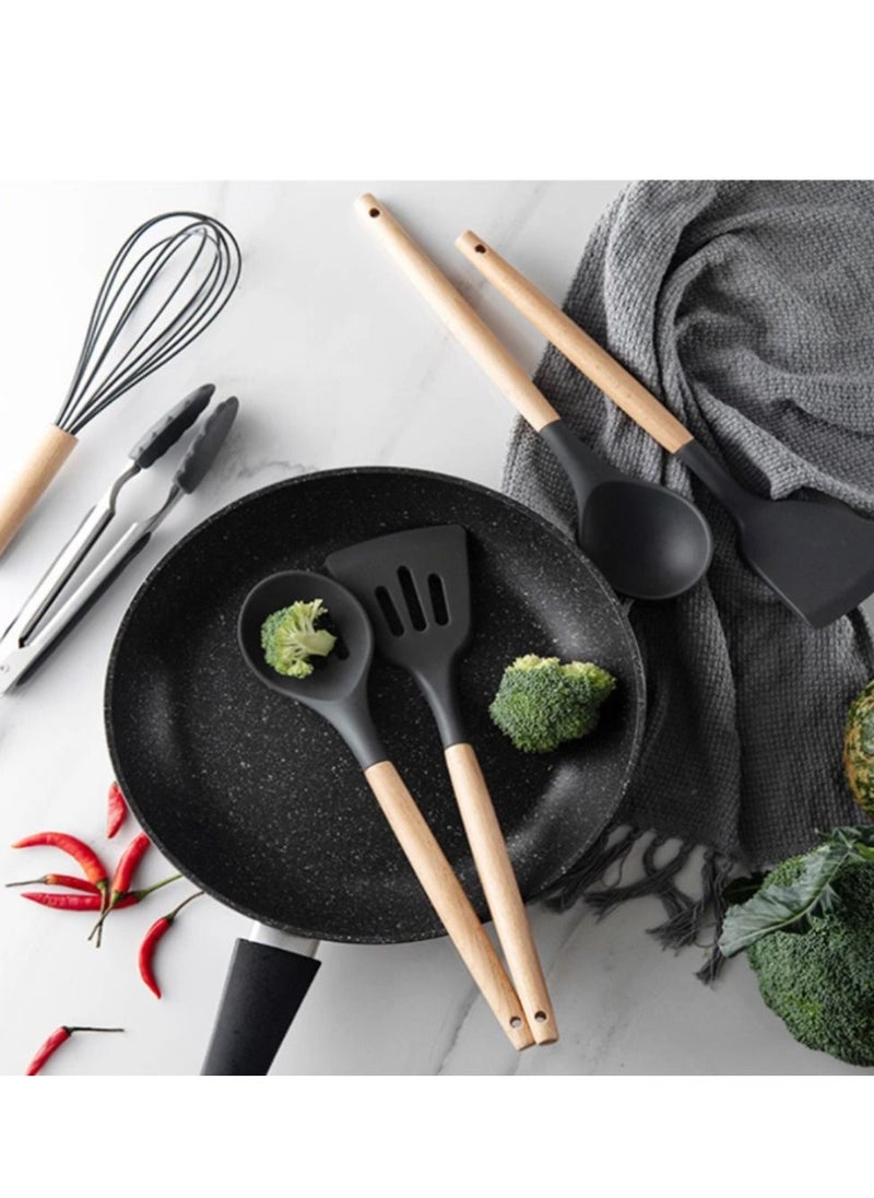 Arabest Cooking Utensils Set of 12, Silicone Kitchen Utensils with Wooden Handle, Non-stick Cookware Friendly & Heat Resistant, Includes Spatula/Ladle/Slotted Turner/Serving Spoon/Spaghetti Server  - Image 3
