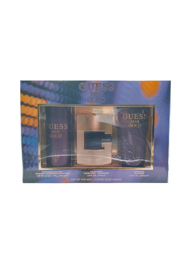 GUESS مجموعة غس للرجال إدي تواليت 75 مل + 200 مل جل استحمام + 226 مل بخاخ جسم (جديد)