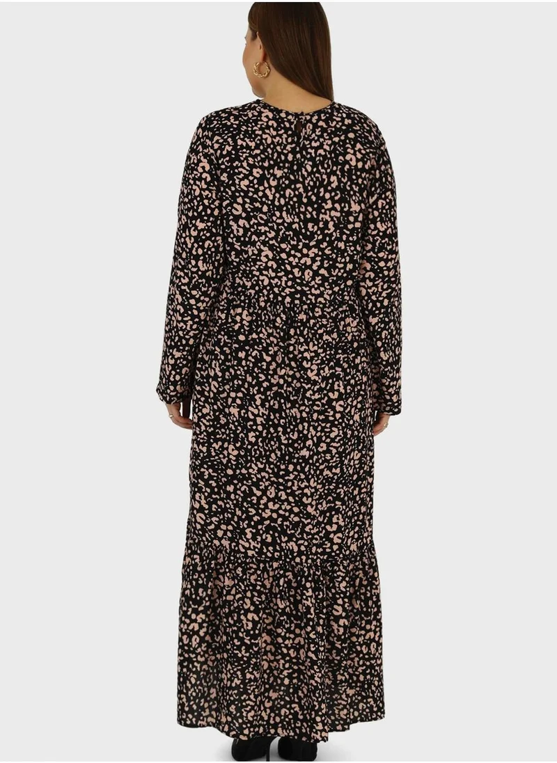 Alia by modanisa Animal Print Ruffled Dress