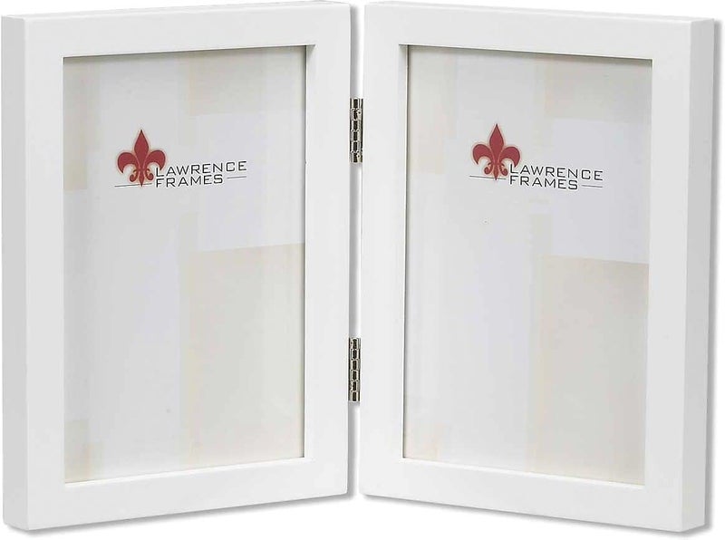 Lawrence Frames Hinged Double White Wood Picture Frame Gallery Collection 5 by 7Inch
