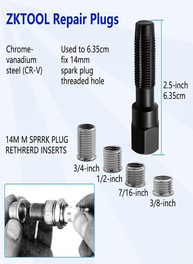 ZKTOOL 14mm Cylinder Head Rethreaded Kit, Spark Plug Thread Repair Kit,14mm Reamer Cylinder Thread Repair Tool,Spark Plug Rethreader Kit,4 Thread Insert. - Image 2
