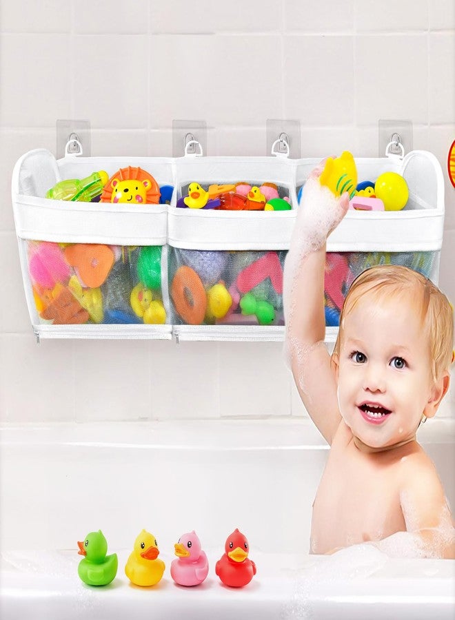 FliipFlaap Bath Toy Storage and Organizer - 3-Compartment Hanging Bathtub Toy Holder with Bottom Zipper, Quick-Drying Mesh Bag, Ideal Bath Toy Holder for Easy Access and Sorting of Toys - Image 3