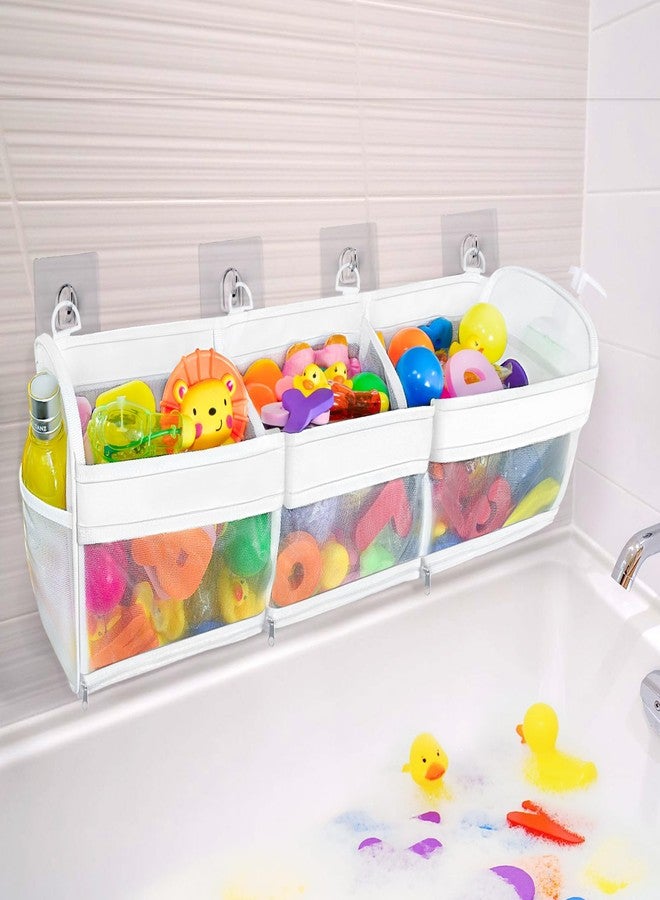 FliipFlaap Bath Toy Storage and Organizer - 3-Compartment Hanging Bathtub Toy Holder with Bottom Zipper, Quick-Drying Mesh Bag, Ideal Bath Toy Holder for Easy Access and Sorting of Toys - Image 1