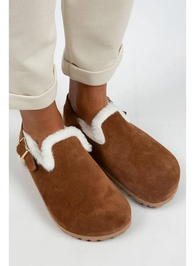 Manijero  Holly Fur Women's Genuine Leather Belted Buckle Fur-Trimmed Suede Sandal. for Women | Best Price UAE