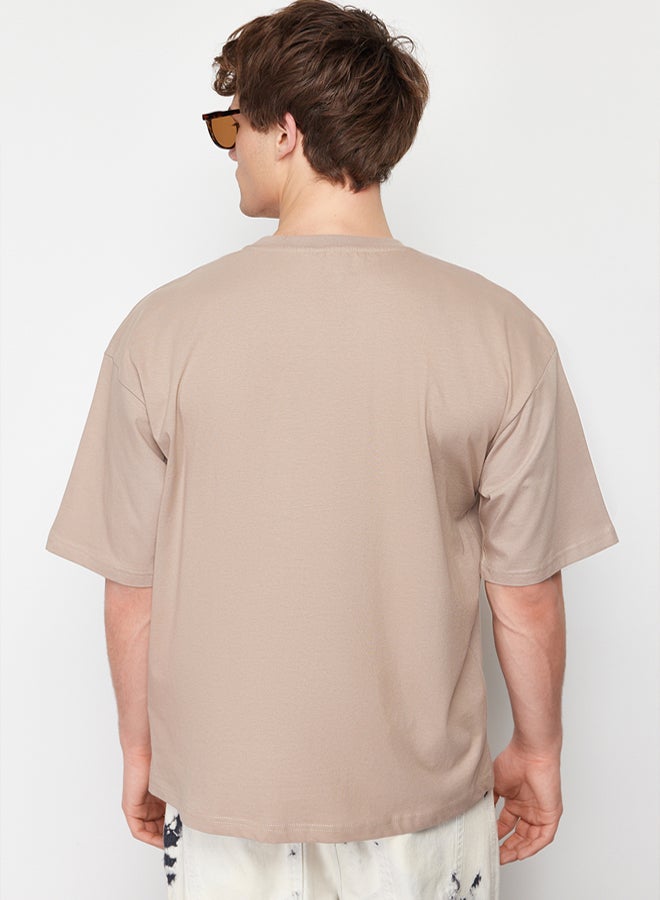 trendyol Mink Oversize/Wide Basic Cut 100% Cotton T-Shirt - Image 2