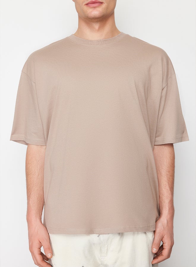 trendyol Mink Oversize/Wide Basic Cut 100% Cotton T-Shirt - Image 5