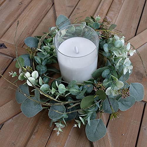 idyllic 12” Artificial Green Leaves Wreath Eucalyptus Round Wreath for Home Decoration Rustic Farmhouse Decor for Festival Celebration Front Door (2 Pack) - Image 4