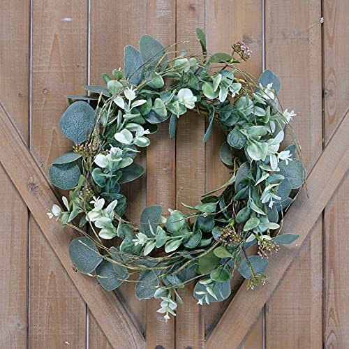 idyllic 12” Artificial Green Leaves Wreath Eucalyptus Round Wreath for Home Decoration Rustic Farmhouse Decor for Festival Celebration Front Door (2 Pack) - Image 3