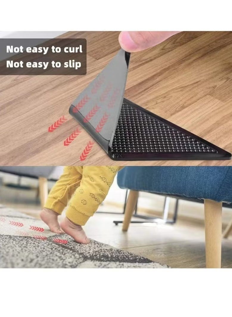 ملصقات السجاد (4 قطع)، حامل سجاد مضاد للانزلاق، ملصقات سجاد قابلة لإعادة الاستخدام وقابلة للغسل للسجاد في المنطقة، لاصق مزدوج الجوانب يمنع الزوايا من الانزلاق (أسود) - Image 2