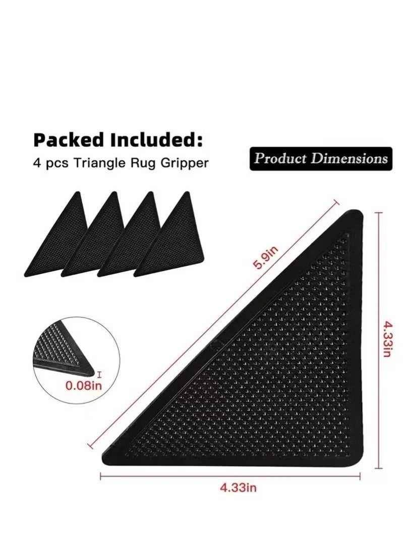 ملصقات السجاد (4 قطع)، حامل سجاد مضاد للانزلاق، ملصقات سجاد قابلة لإعادة الاستخدام وقابلة للغسل للسجاد في المنطقة، لاصق مزدوج الجوانب يمنع الزوايا من الانزلاق (أسود) - Image 5
