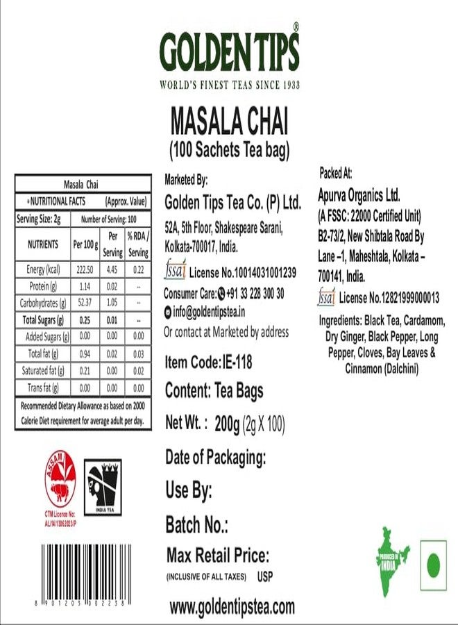 Golden Tips Masala Tea Bags (100 Cups) Natural, 200 g - Image 4