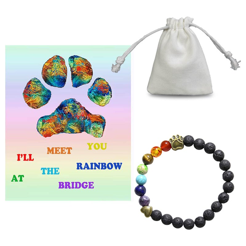 COZYMATE Rainbow Bridge Pet Memorial Gift Lava Bead Bracelet in Memory of Dogs Cats