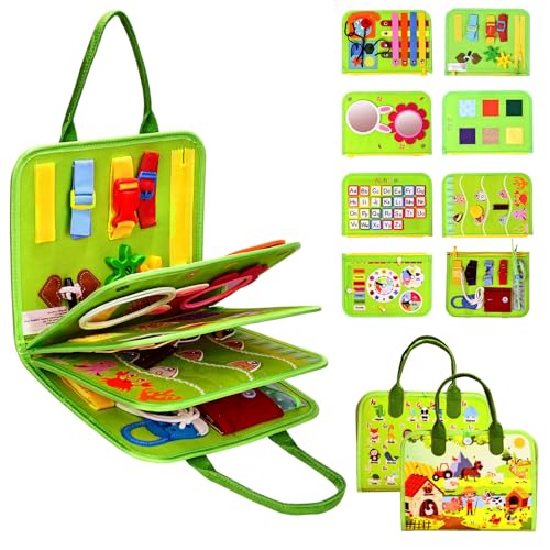 JHkim Busy Board Montessori Toys for Toddlers 13 Birthday Gifts for 1 2 3 4 Year Old Boy Girl Autism Sensory Travel Toy Educational Activity Busy Book Board Learning Fine Motor Skills Toys Green - Image 1
