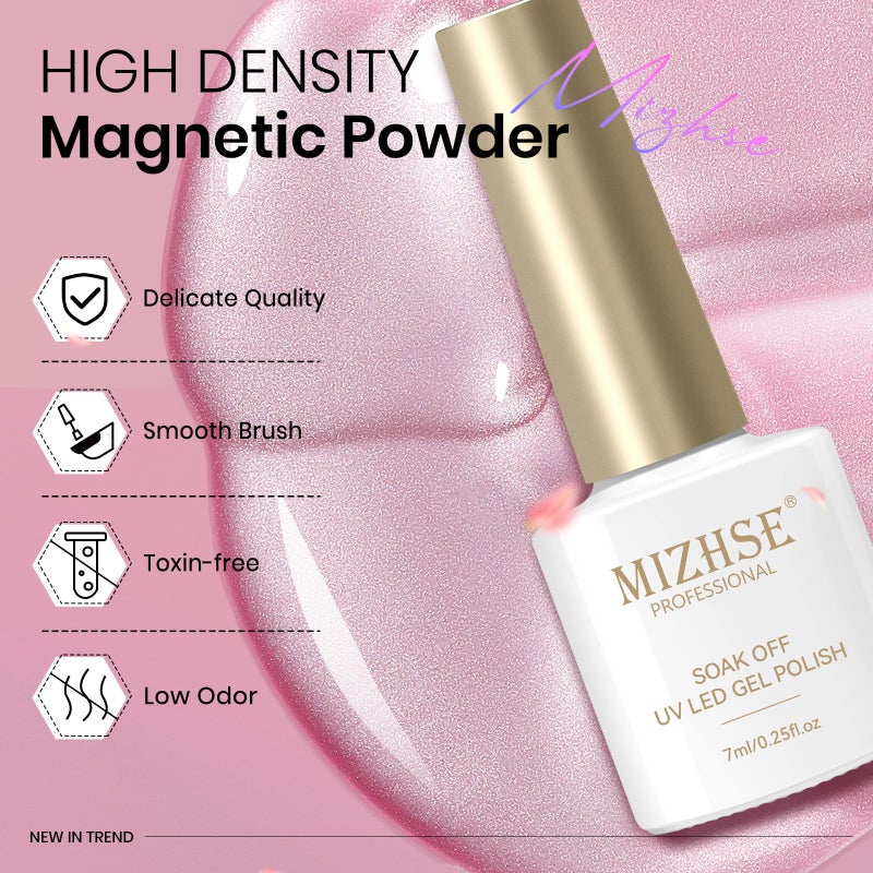 MIZHSE مستحضر مانيكير جل للعيون القططية من MIZHSE، لون ضوء القمر 6 ألوان، طقم جل سيراميك مغناطيسي مع عصا مغناطيسية، طقم مانيكير فرنسي مغناطيسي بلون الفضة الكريستالية والوردي والأخضر والأزرق والبنفسجي، طقم هدايا - Image 3