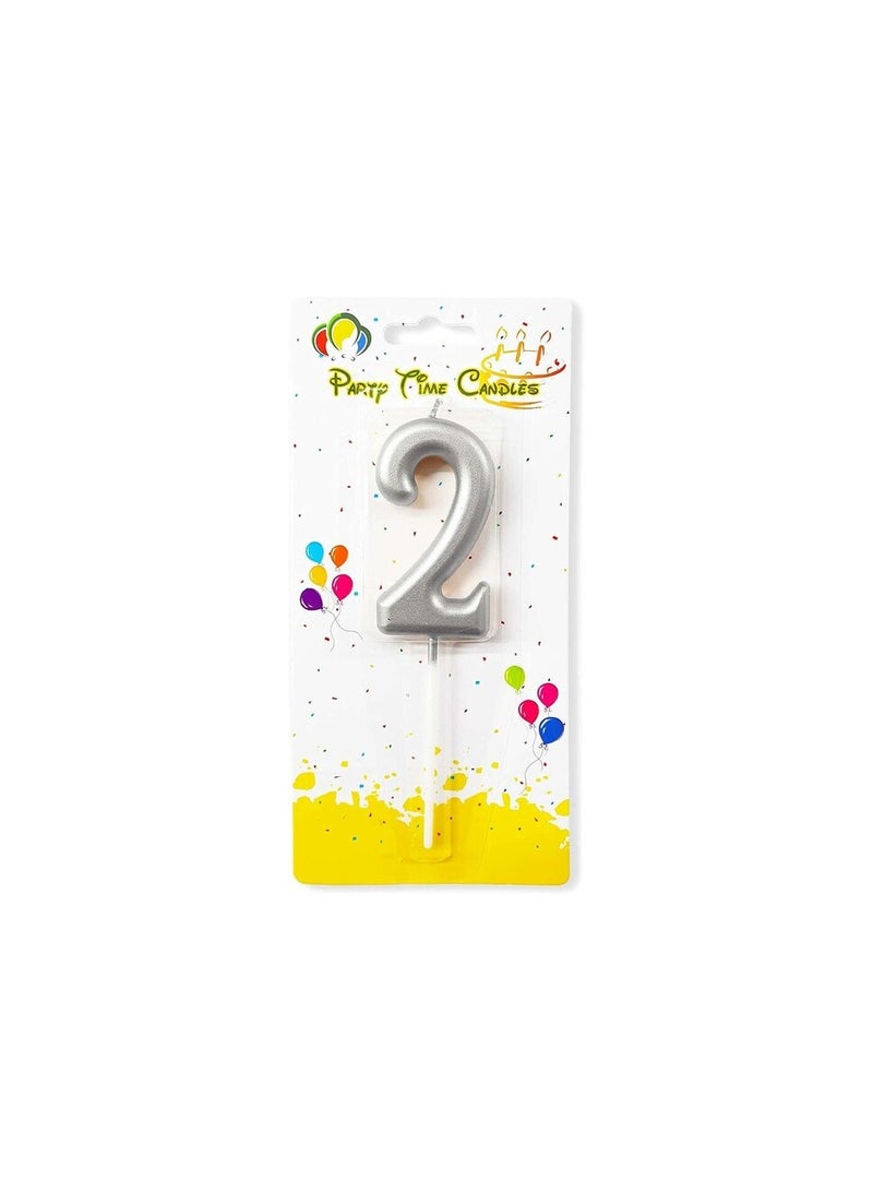 بارتي تايم شمعة عيد ميلاد فضية رقم 2 من بارتي تايم لتزيين كعكة عيد ميلاد الأطفال والكبار - شمعة رقم للذكرى السنوية، شمعة عيد الحب لتزيين الكيك