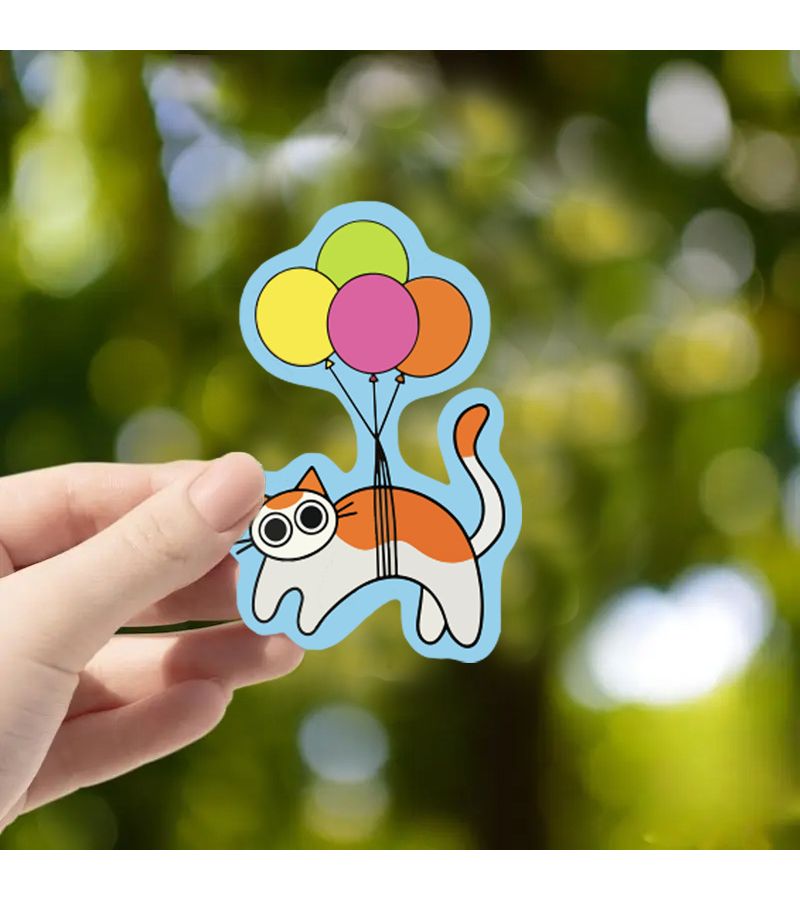 1pc Fun Balloon Kitten Sticker Scratch Resistant Durable Laptop Bumper Decal - Image 1