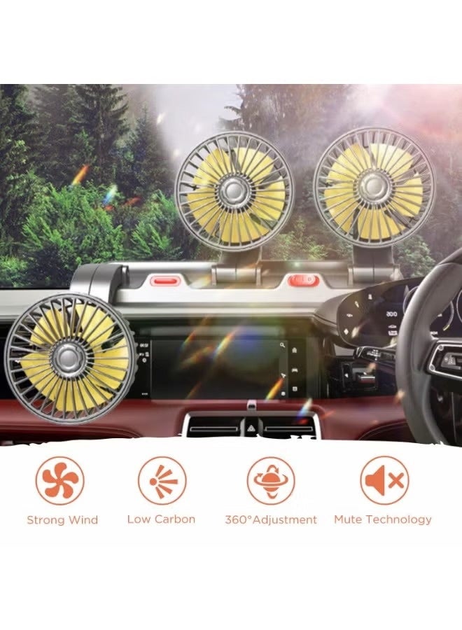 Car cooling fan with three heads, operates at 12 volts, can rotate 360 degrees, has two adjustable speeds, 51-inch cord, portable cooling fan for SUVs, RVs, cars, boats, and golf carts. - Image 3