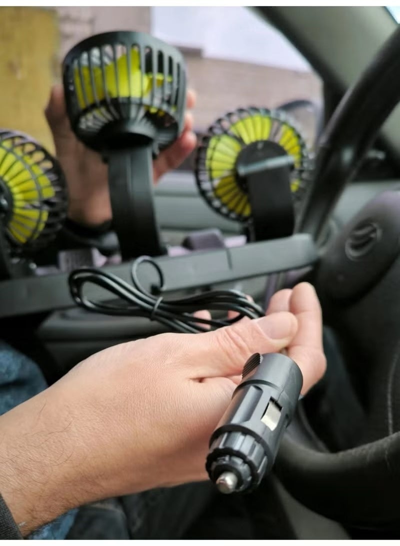 Car cooling fan with three heads, operates at 12 volts, can rotate 360 degrees, has two adjustable speeds, 51-inch cord, portable cooling fan for SUVs, RVs, cars, boats, and golf carts. - Image 4