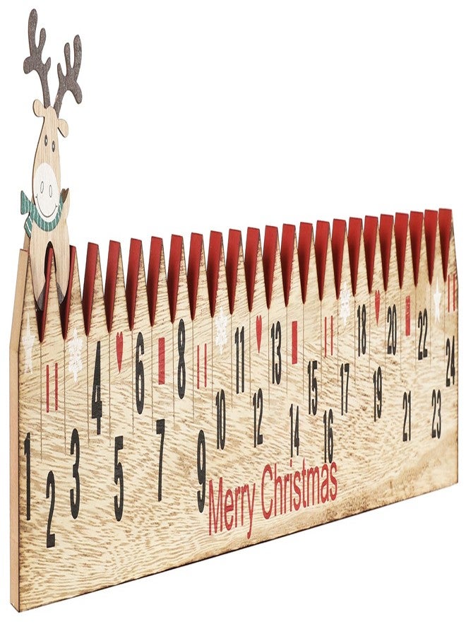 BRUBAKER Christmas Countdown Calendar - Wooden Fence with Elk - Red/Green - Natural Colors - 21.7 x 3.8 x 0.7 inches - Image 1