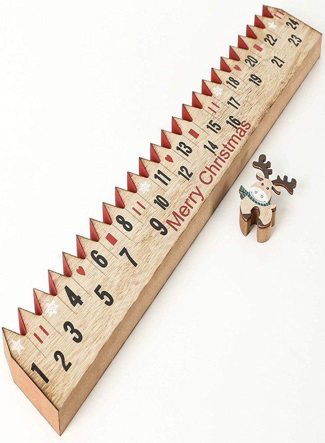 BRUBAKER Christmas Countdown Calendar - Wooden Fence with Elk - Red/Green - Natural Colors - 21.7 x 3.8 x 0.7 inches - Image 4