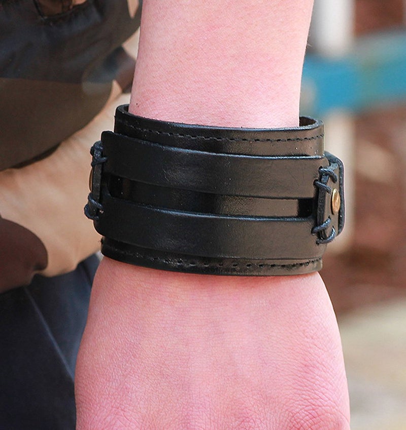 Hamoery Men Leather Bracelet Punk Braided Rope Alloy Bracelet Bangle Wristband - Image 3