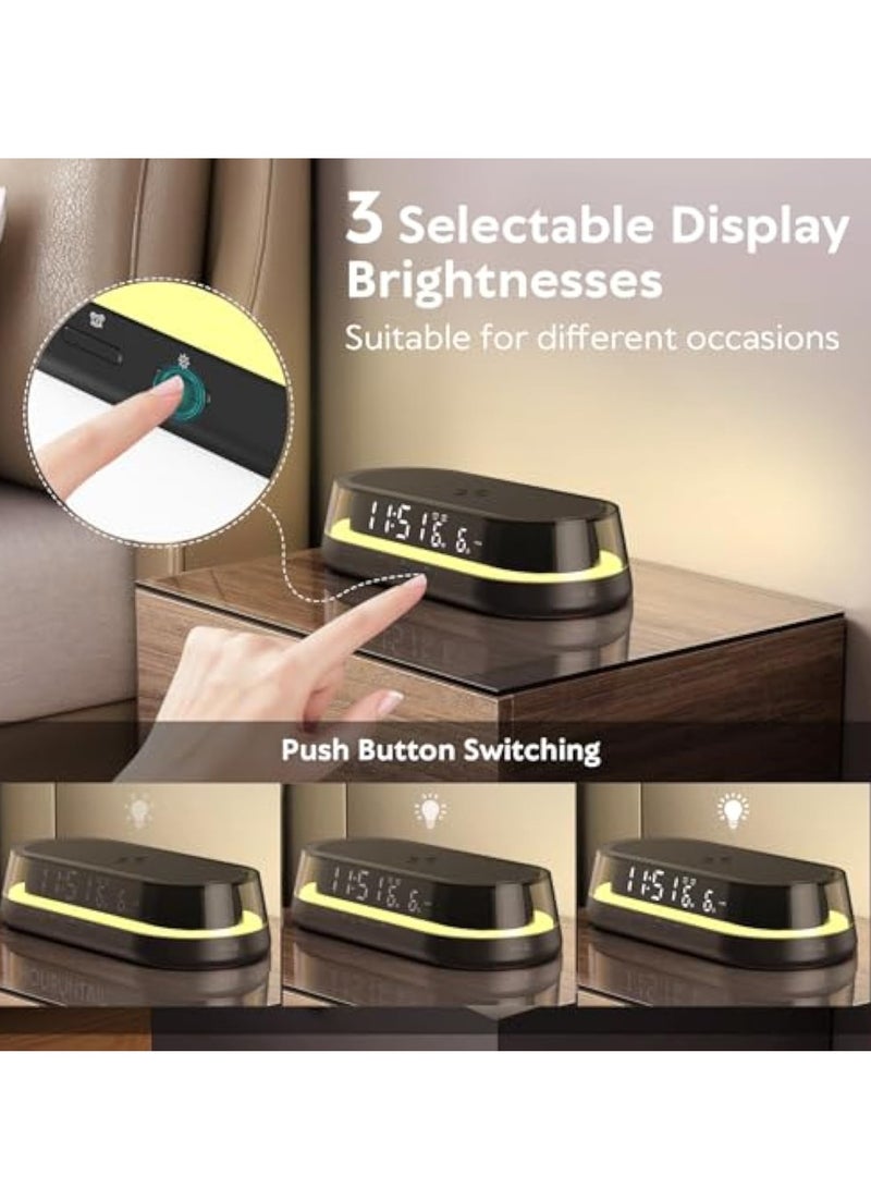 KASTWAVE Digital Alarm Clock for Bedrooms, 15W with USB wireless Charging Port Nightlight, Silent Alarm Clocks, LED Display, Colorful Atmosphere Lights,Touch Bedside Alarm Clock with Adjustable Brightness - Image 4