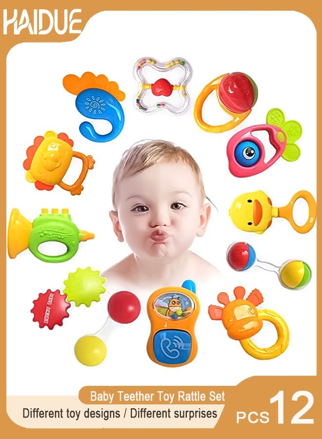 Haidue 12 Baby Teether Toy Rattle Set 12 Toy Play Set Color Random - Image 1