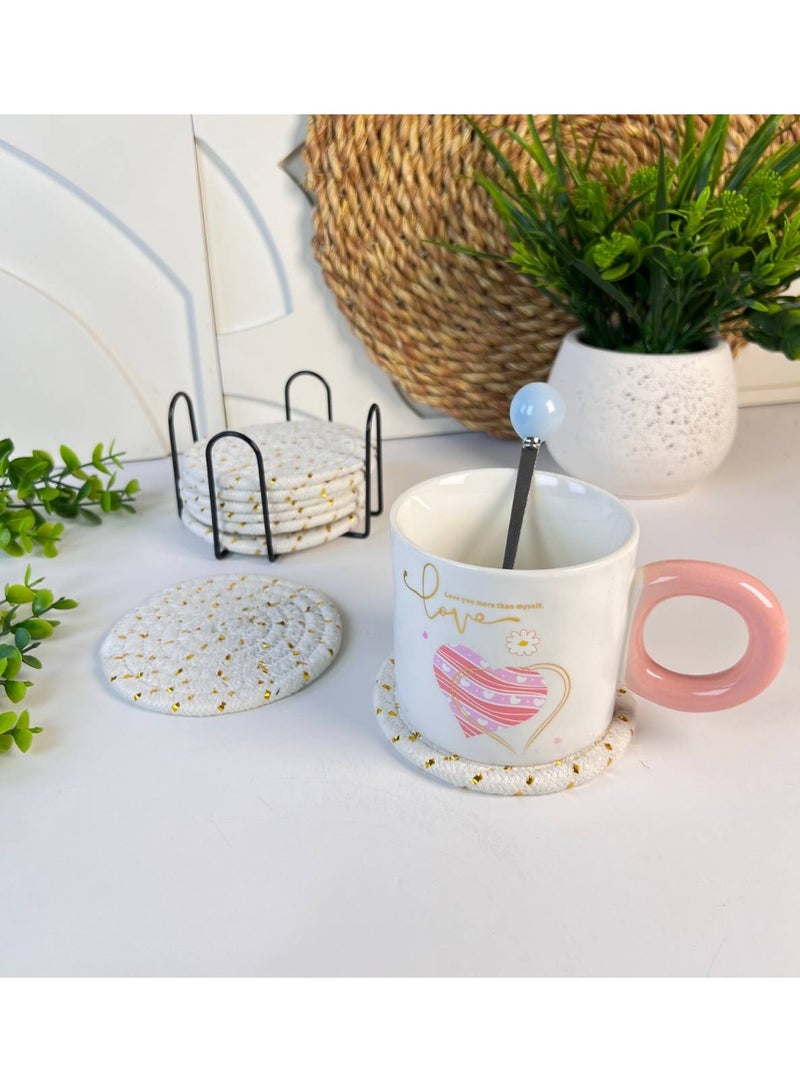 Handmade Woven Linen Coaster Set, 8 Pieces with Metal Holder - Image 3